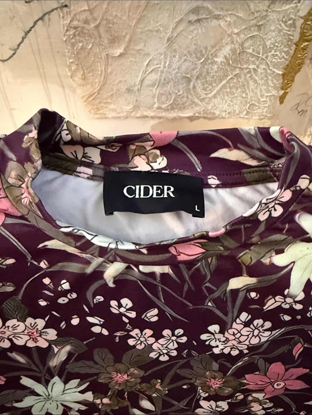 Cider Floral Long Sleeve Slim Fit Top in Plum with Pink & Cream Flowers - Picture 3 of 6